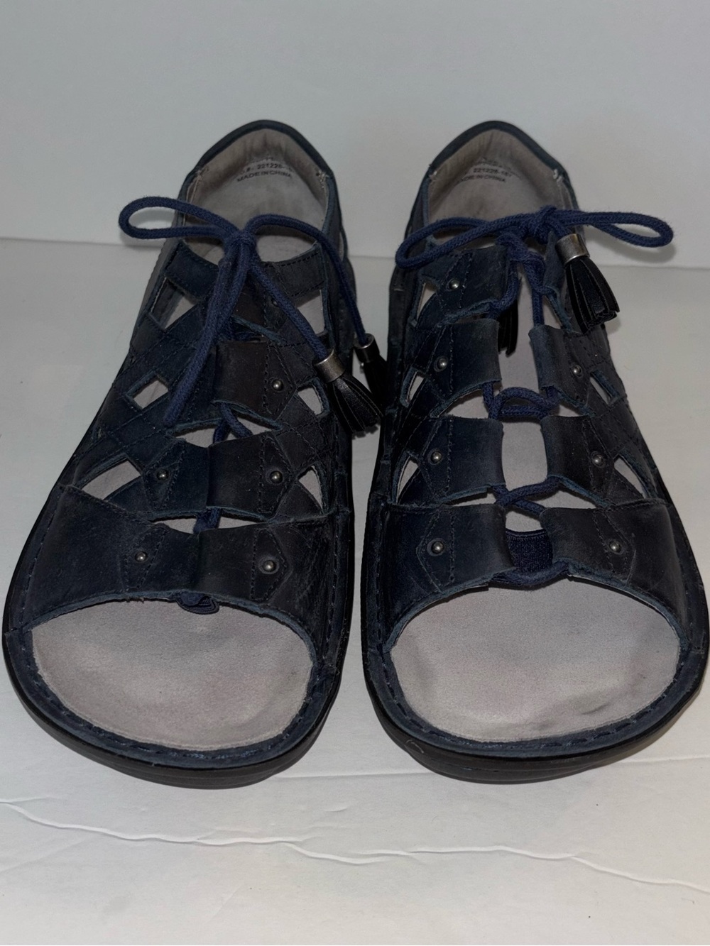 Alegria Valerie Navy Leather Sandals Women’s 40 9.5 10 Lace-Up Gladiator Romance